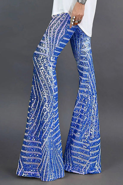 Sequin Flare Pants for Women - Blue