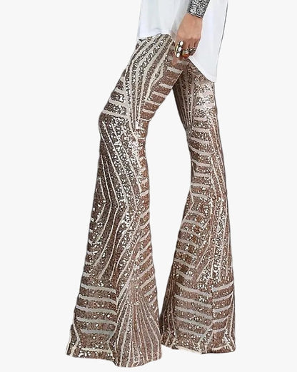 Sequin Flare Pants for Women - Gold