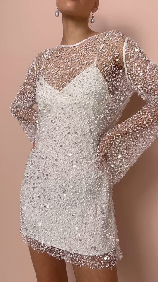 Shimmering and Glitter Party Dress for Women - White