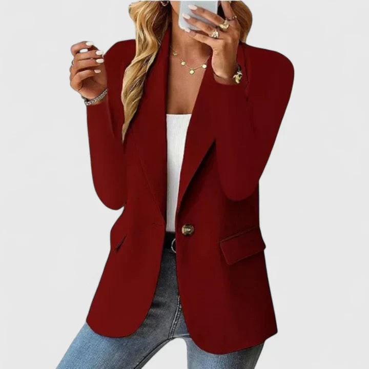 Single-Breasted Tailored Blazer for Women - Wine Red