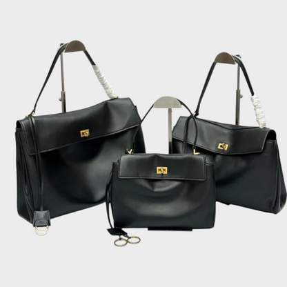 Soft Leather Handbag - Black-Gold Hardware