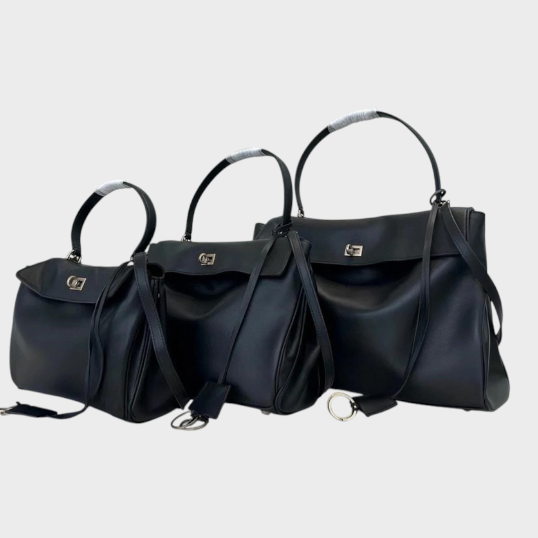 Soft Leather Handbag - Black - Silver Buckle