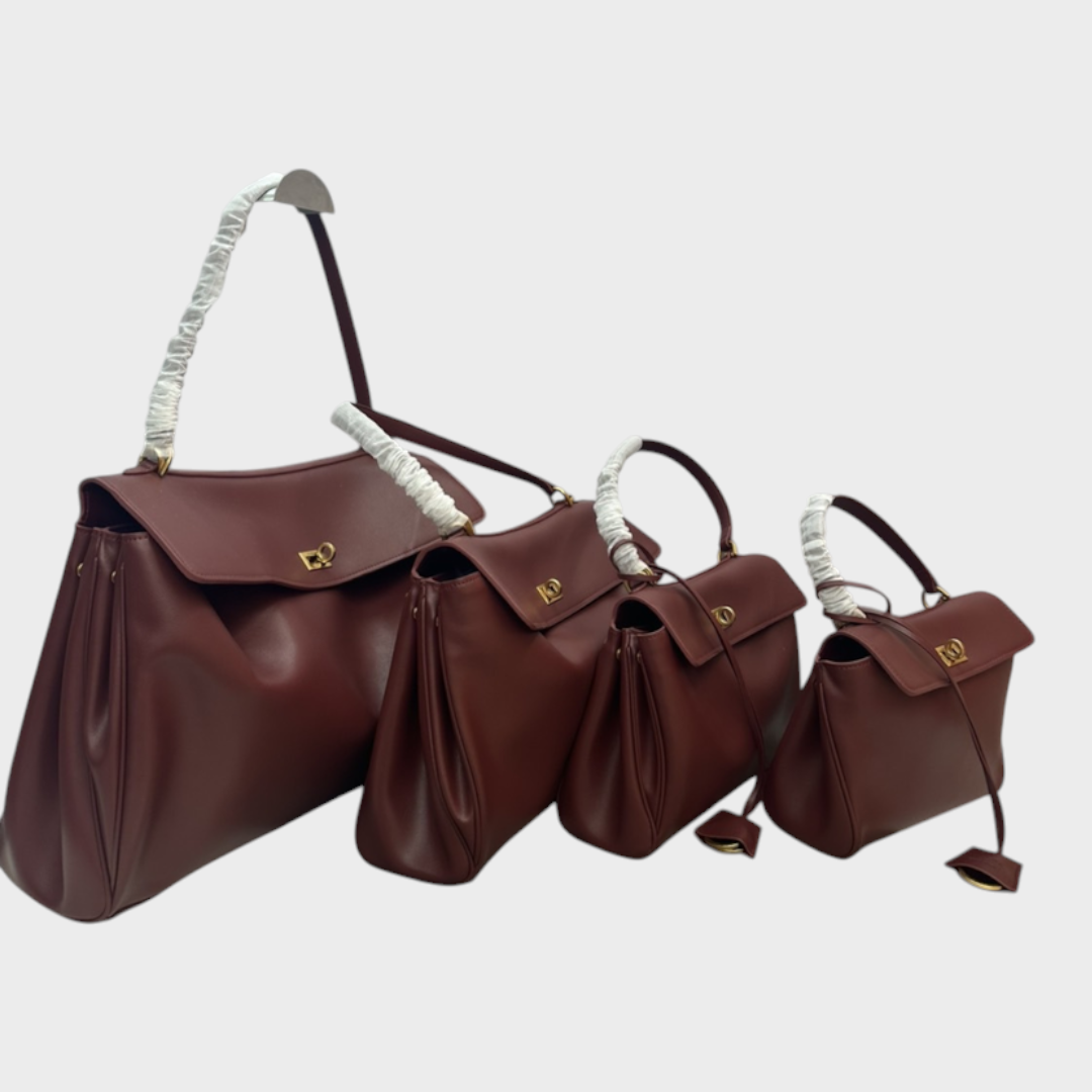 Soft Leather Handbag - Burgundy-Golden Hardware