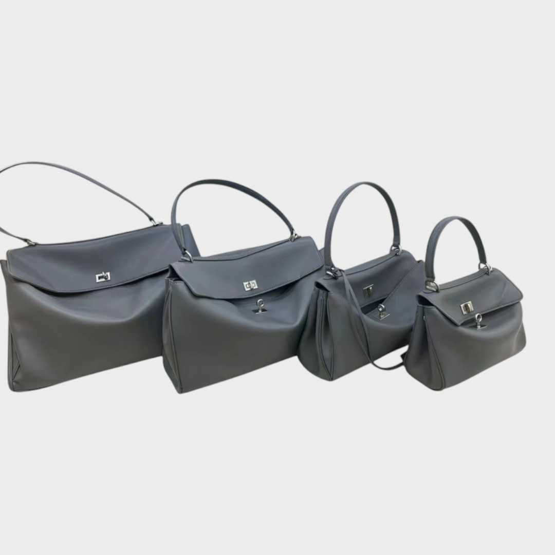 Soft Leather Handbag - Gray - Silver Buckle