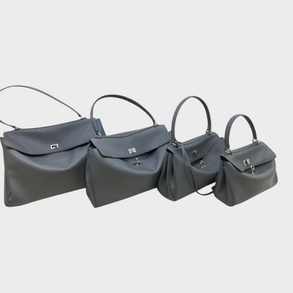 Soft Leather Handbag - Gray - Silver Buckle