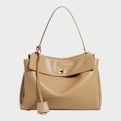 Soft Leather Handbag - Milk Tea-Golden Hardware
