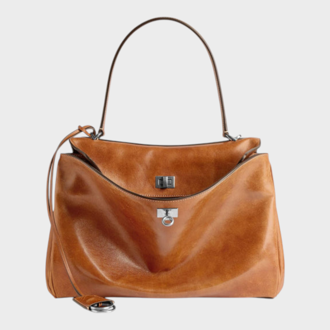 Soft Leather Handbag - Retro Golden Brown-Silver Hardware