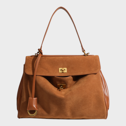 Soft Leather Handbag - Suede Brown x Leather