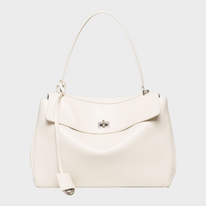 Soft Leather Handbag - White-silver hardware