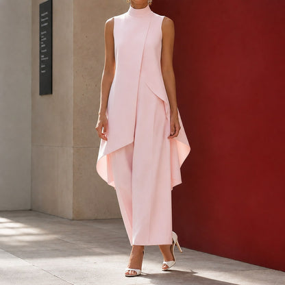 Sonia-Pearl Asymmetric Pants Set for Women - Pink