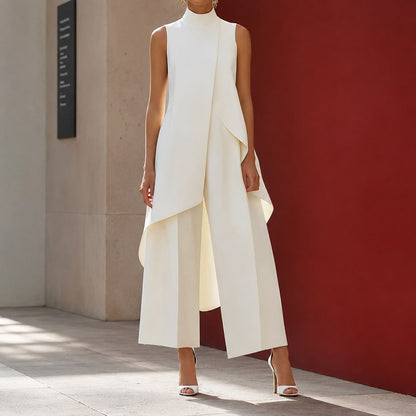 Sonia-Pearl Asymmetric Pants Set for Women - White
