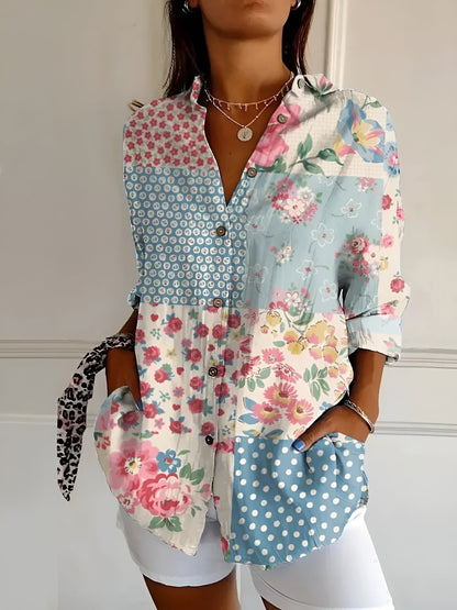 Split Neck Abstract Print for Women - Blue