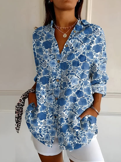 Split Neck Abstract Print for Women - Dark Blue