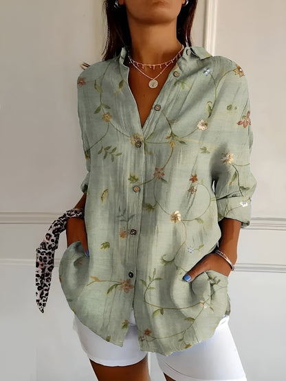 Split Neck Abstract Print for Women - Light Green
