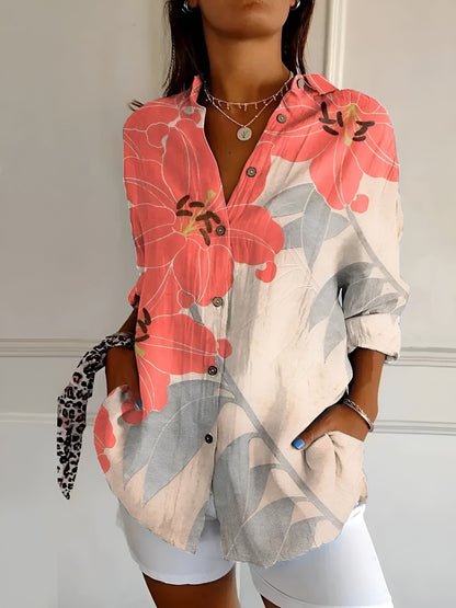 Split Neck Abstract Print for Women - Orange