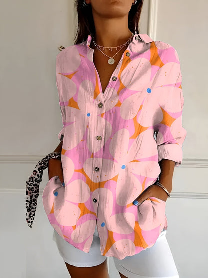 Split Neck Abstract Print for Women - Pink B