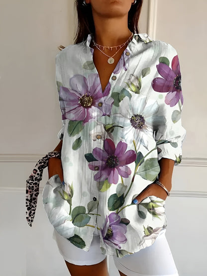 Split Neck Abstract Print for Women - Purple