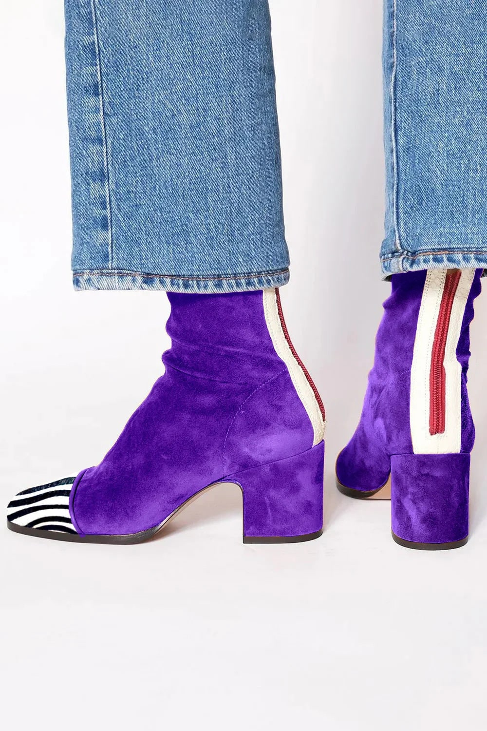 Square Toe Block Heel Boots for Women - Purple