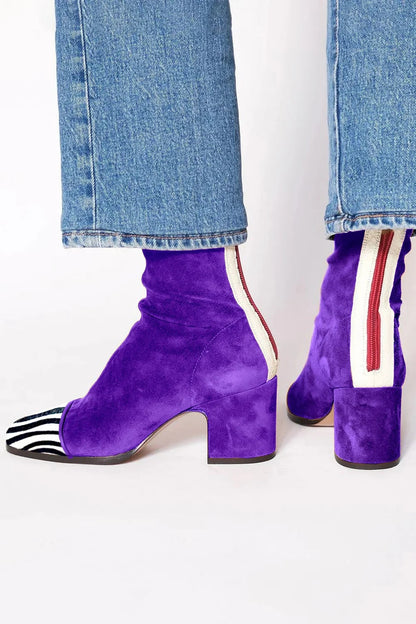 Square Toe Block Heel Boots for Women - Purple