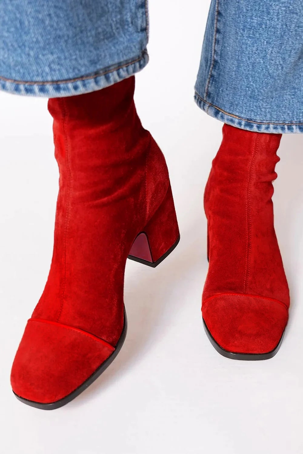 Square Toe Block Heel Boots for Women - Red
