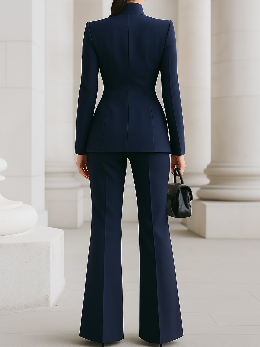 Stand Collar Single Button Blazer for Women
