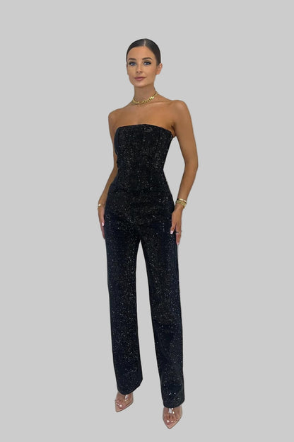 Strapless Sequin Jumpsuit for Women - Black