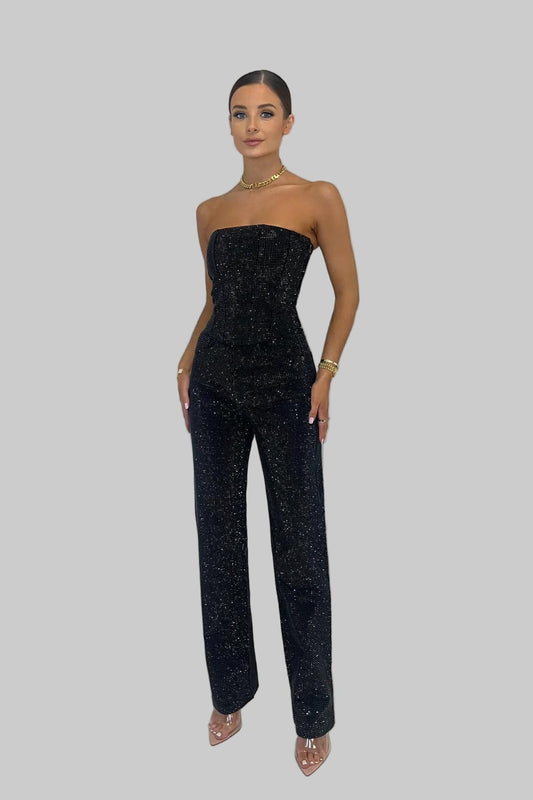 Strapless Sequin Jumpsuit for Women - Black