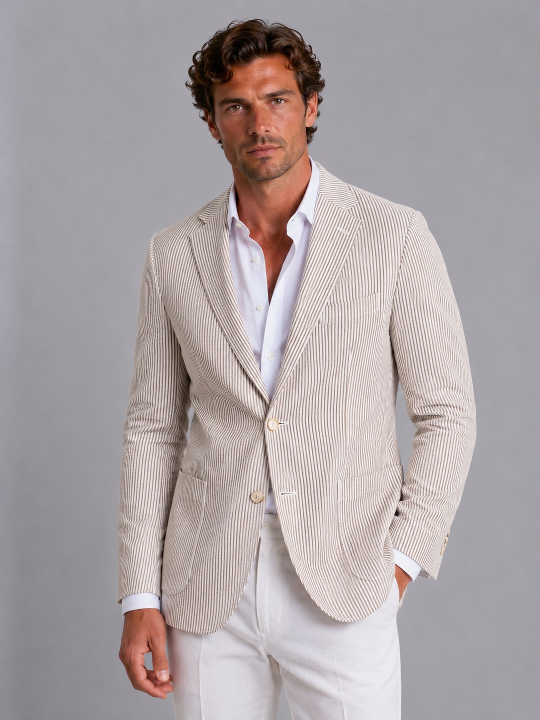 Striped Blazer for Men - Khaki