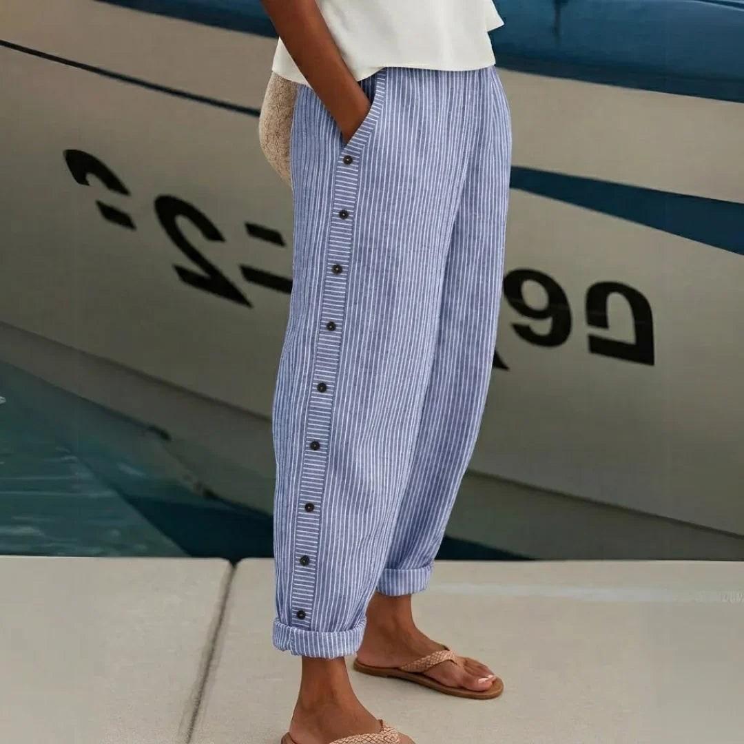 Striped Button Pant for Women - Blue