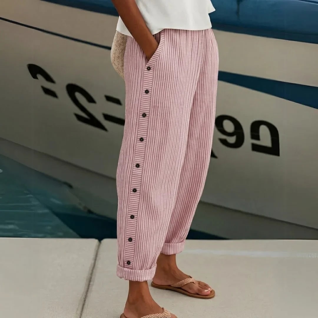 Striped Button Pant for Women - Blush Pink