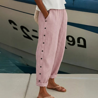 Striped Button Pant for Women - Blush Pink