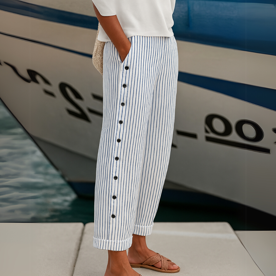 Striped Button Pant for Women - Grey