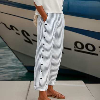 Striped Button Pant for Women - Grey