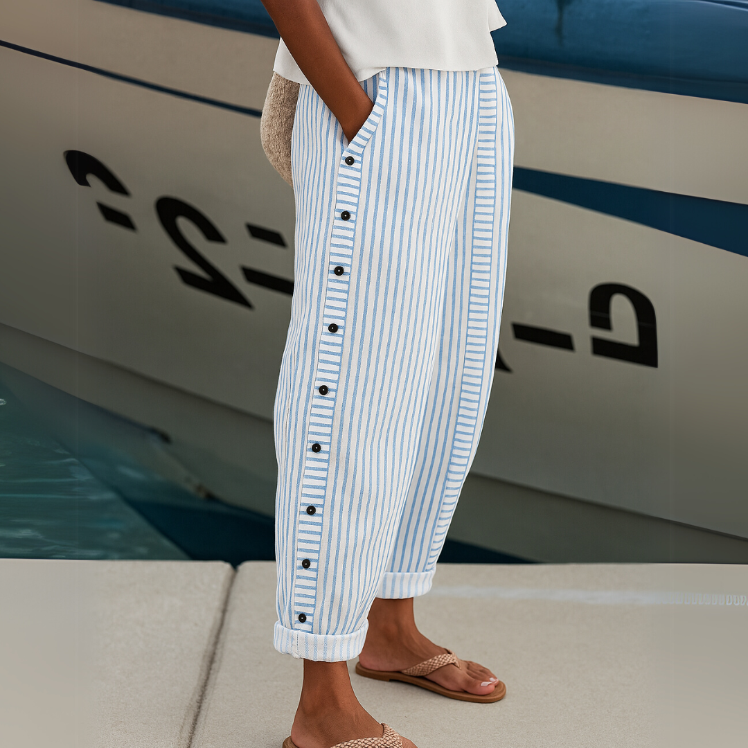 Striped Button Pant for Women - Sky Blue