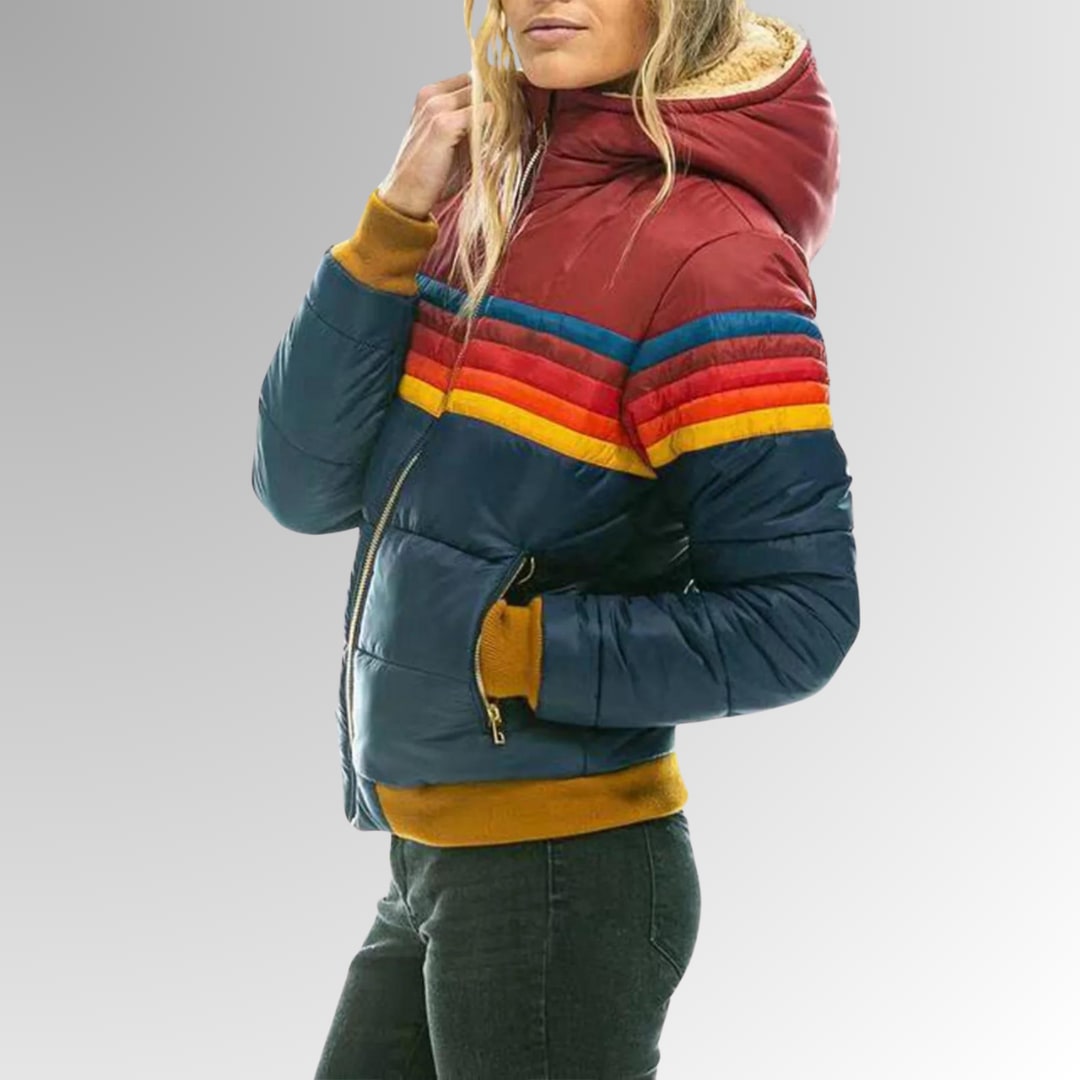 Striped Colorblock Quilted Puffer Jacket for Women