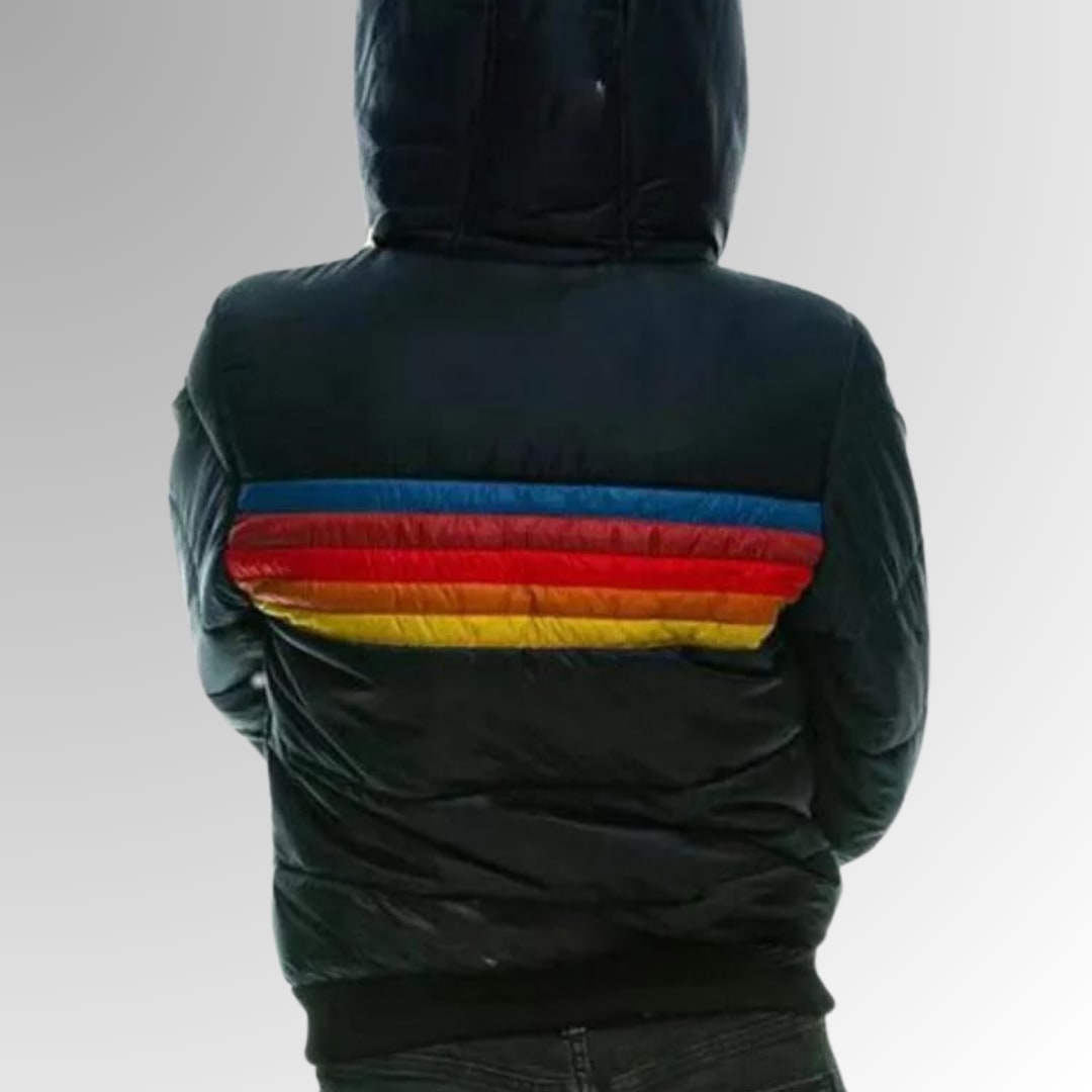 Striped Colorblock Quilted Puffer Jacket for Women