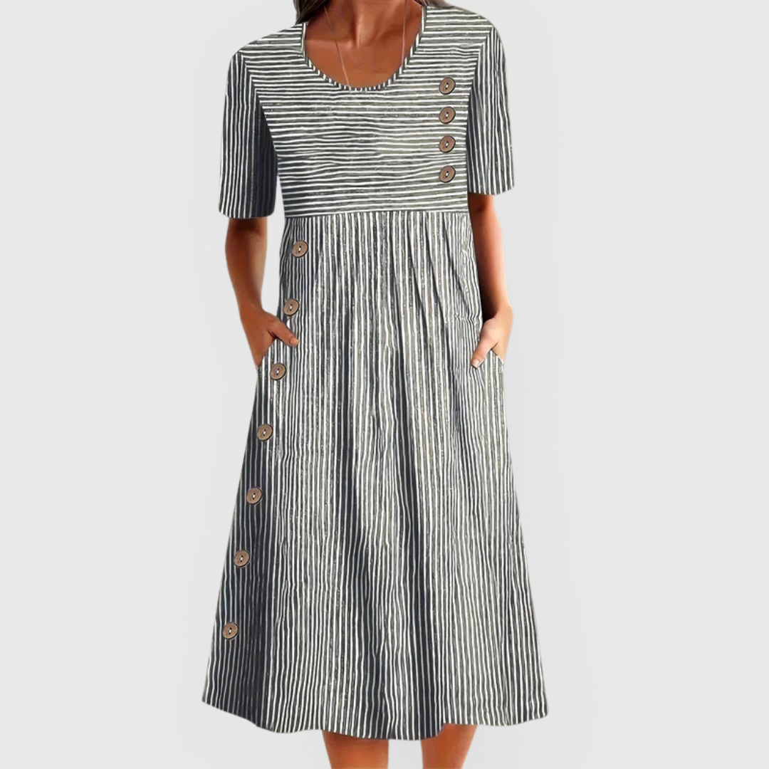 Striped Midi Dress - Gray