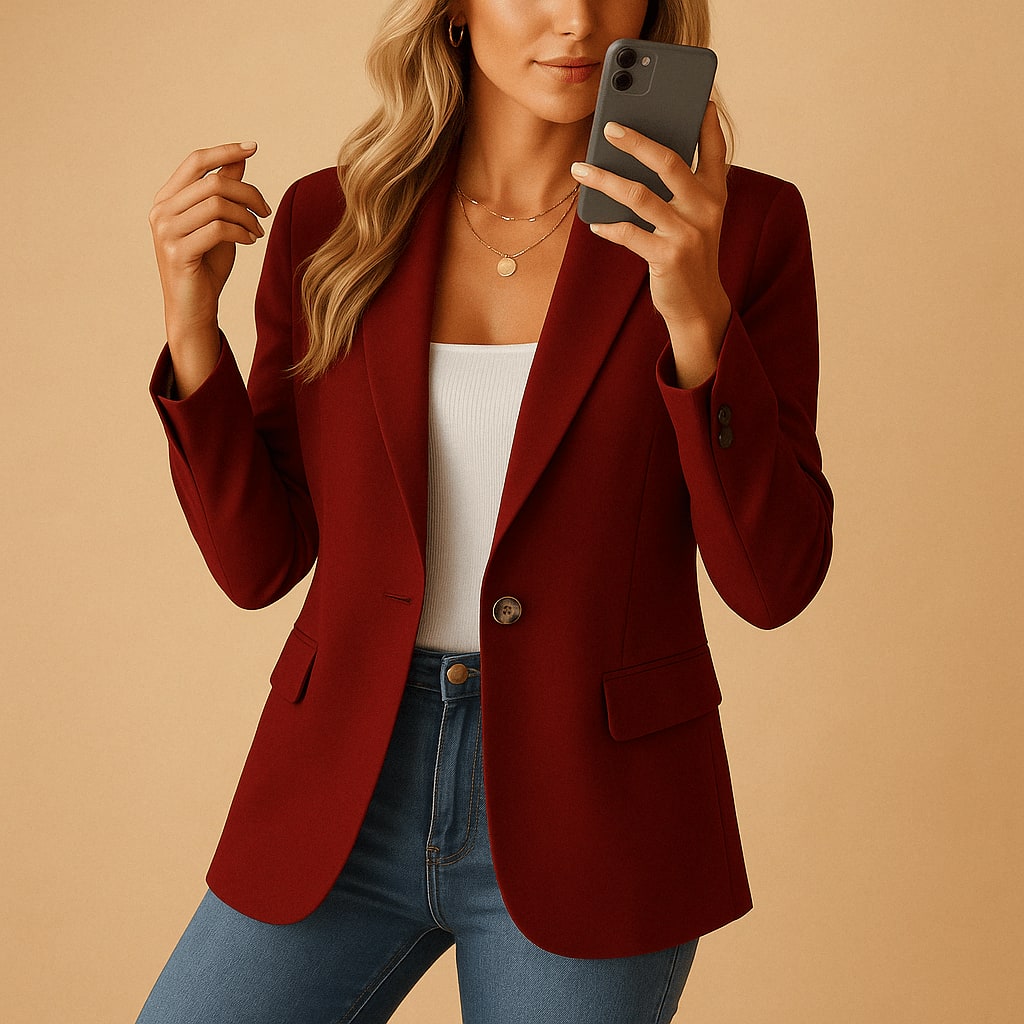 Tailored Stretch Blazer for Women - Dark Red
