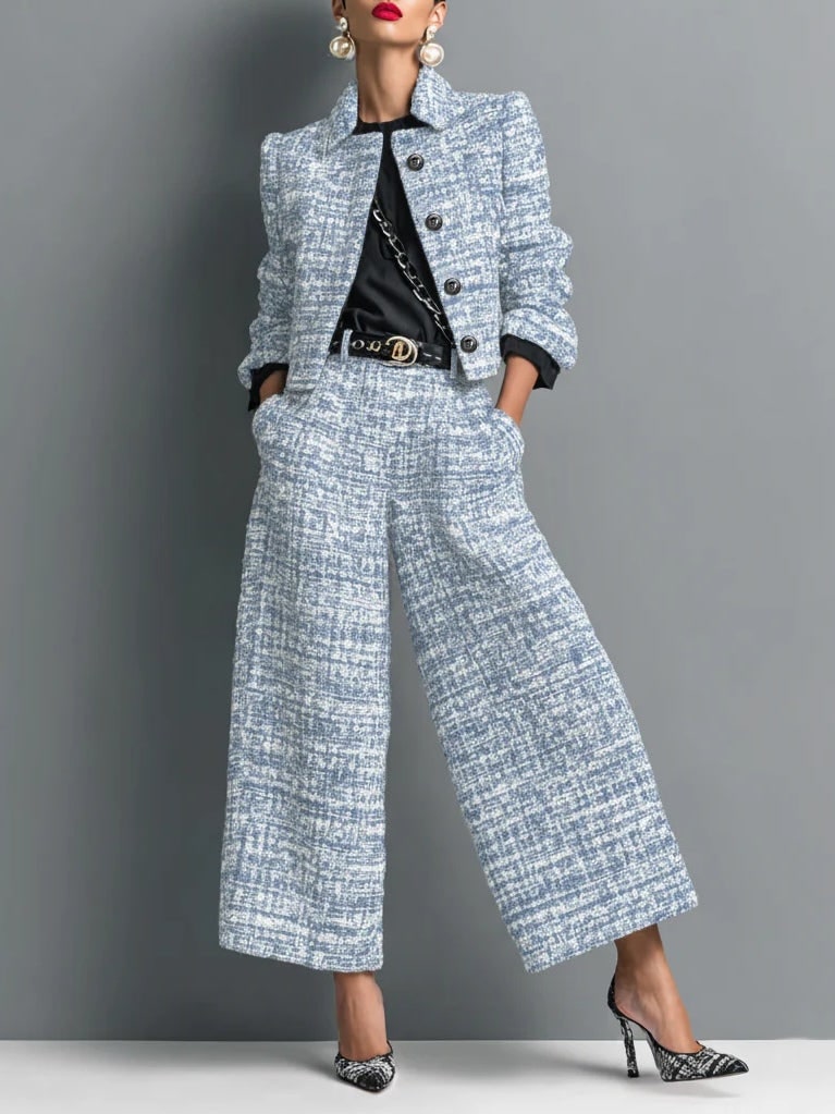 Tweed Jacket for Women - Light Blue