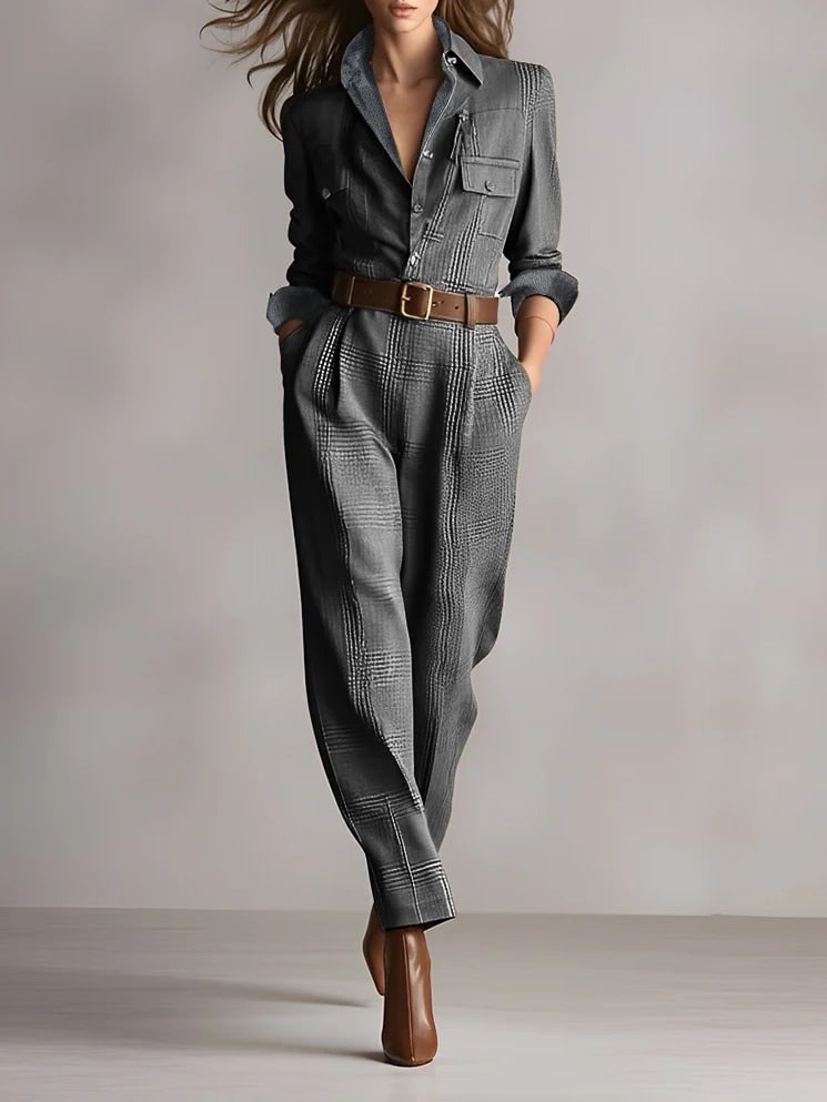 Tweed Utility Jumpsuit for Women - Grey