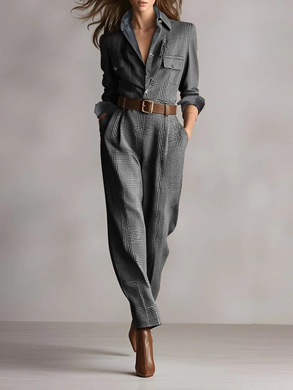 Tweed Utility Jumpsuit for Women - Grey