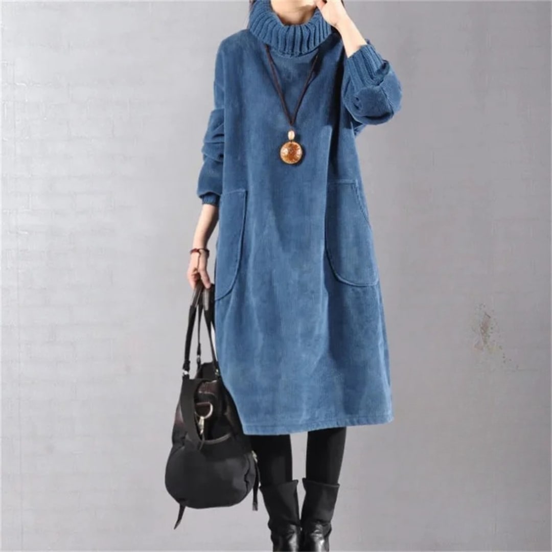 Ultra-Soft Cozy Turtleneck Winter Dress - Blue
