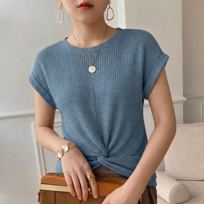 Waffle Knit Top for Women - Blue
