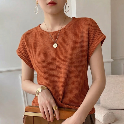 Waffle Knit Top for Women - Orange