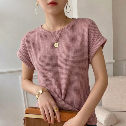 Waffle Knit Top for Women - Pink