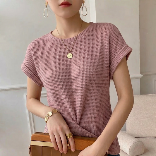 Waffle Knit Top for Women - Pink