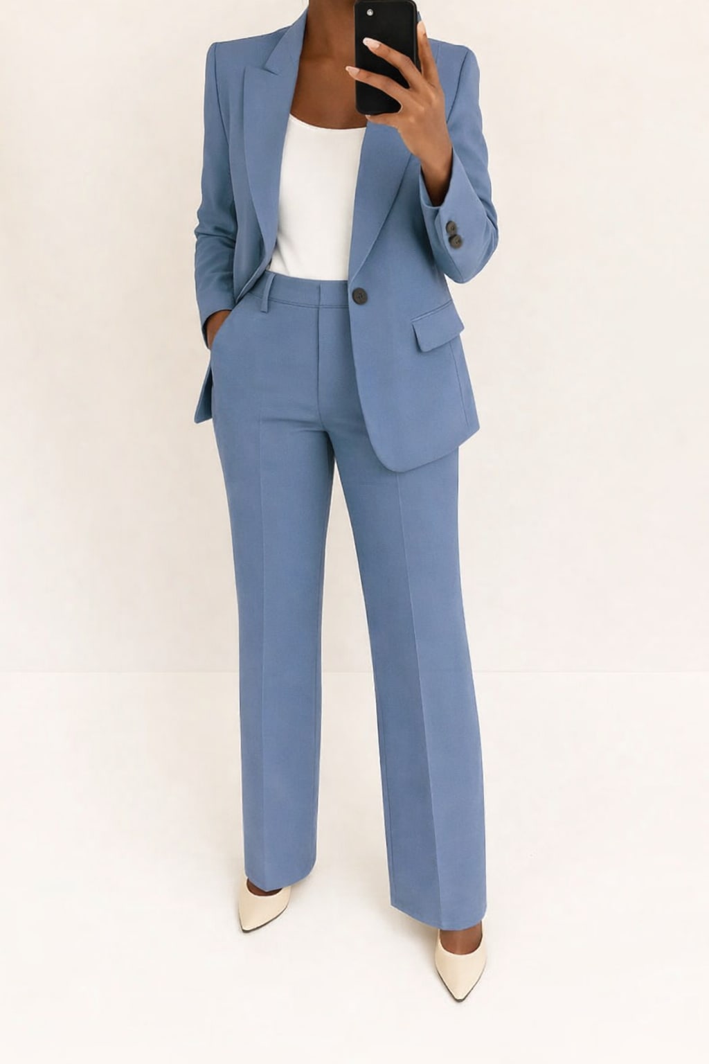 Wide Leg Blazer Suit Set for Women - Blue