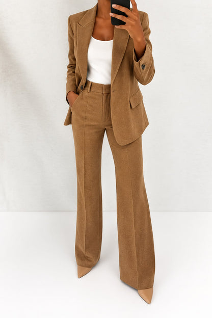 Wide Leg Blazer Suit Set for Women - Brown
