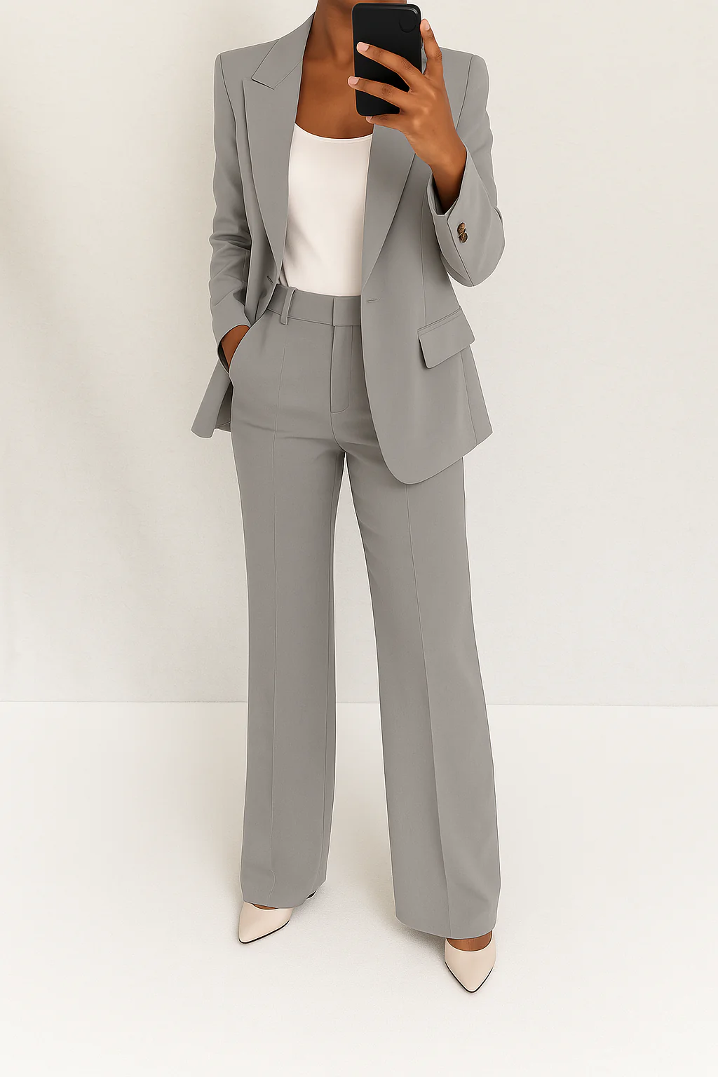 Wide Leg Blazer Suit Set for Women - Grey