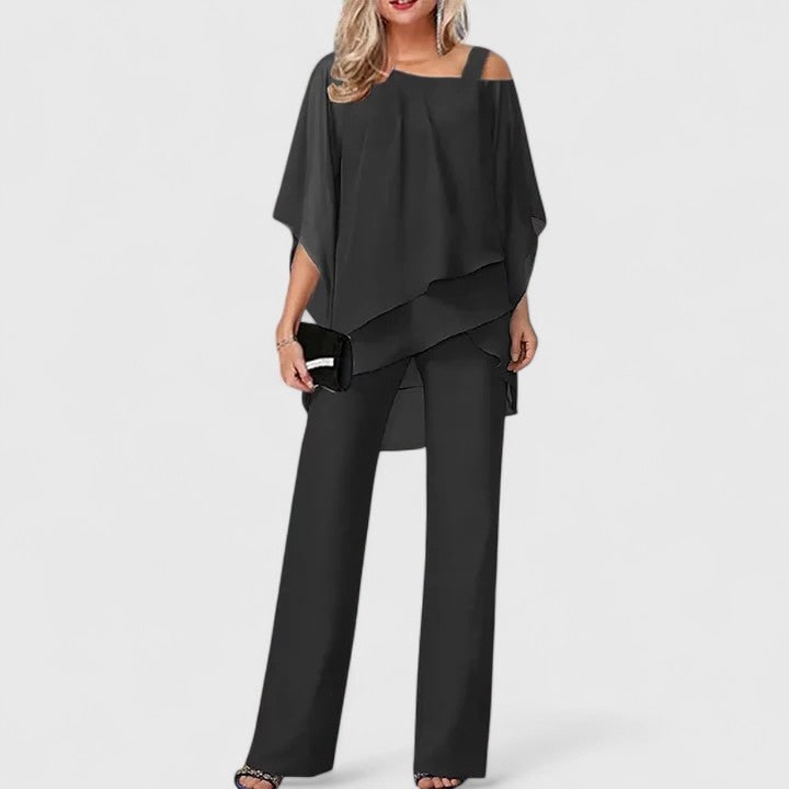 Wide Leg Pant Set for Women - Black